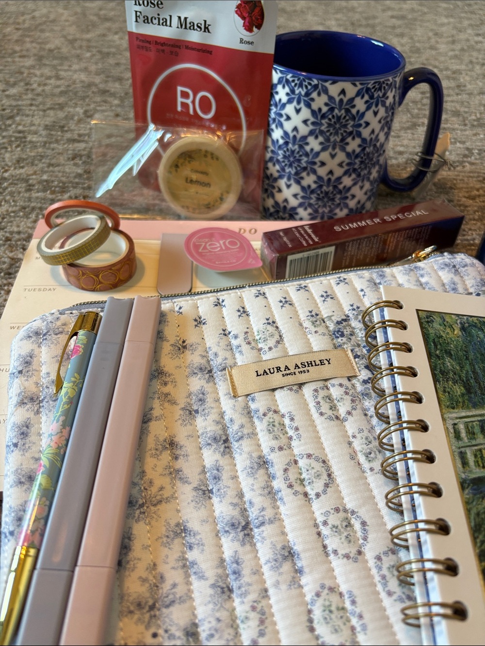 Laura Ashley Quilted Floral Zip Pouch with journal and self care items - Picture 4 of 9